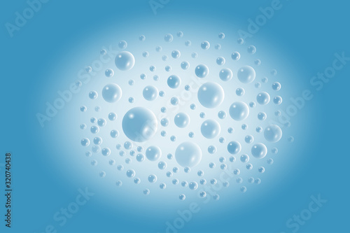 Soap foam with bubbles on blue water background. Vector illustration