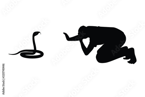 Young man with snake silhouette vector