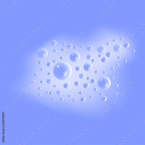 Soap foam with bubbles on blue water background. Vector illustration