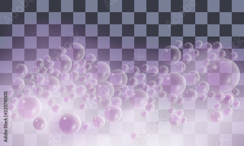 Soap foam with bubbles. Pink foam isolated on transparent background. Vector illustration