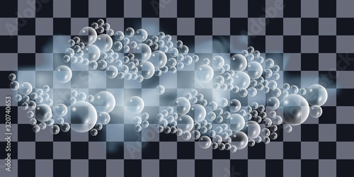 Soap foam with bubbles, blue water foam isolated on transparent background. Vector illustration