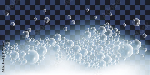 Soap foam with bubbles . Smooth blue foam on transparent background.Vector illustration