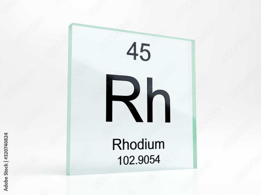 Rhodium element symbol from periodic table on glass icon - realistic 3D render Rhodium element symbol from periodic table on glass icon - realistic 3D render