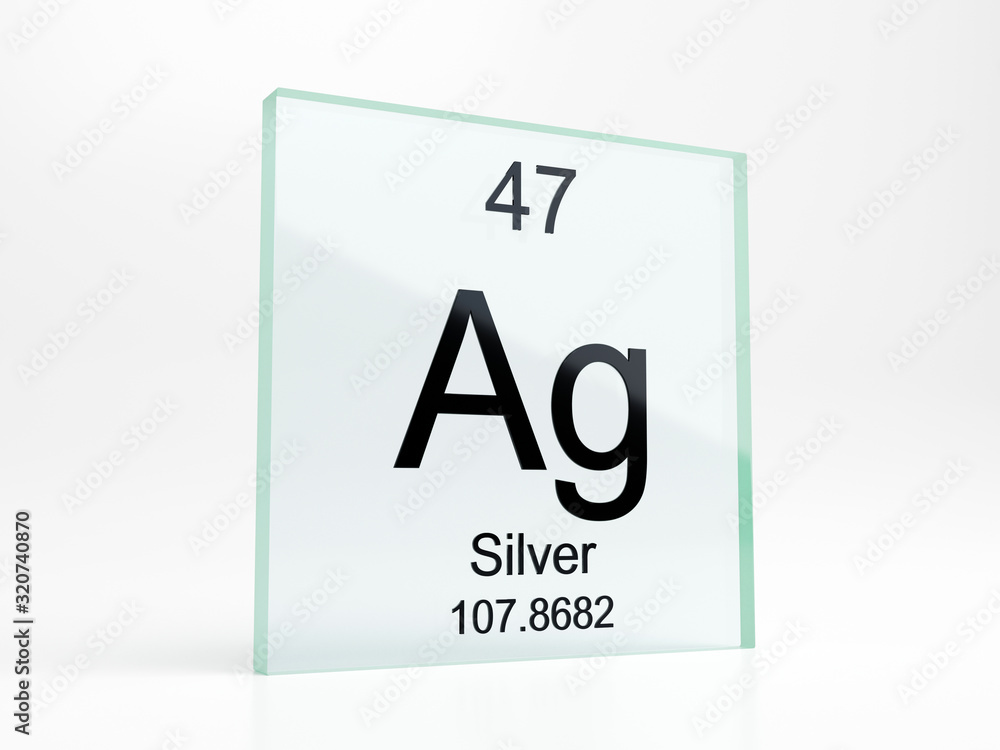 Silver element symbol from periodic table on glass icon - realistic 3D render Silver element symbol from periodic table on glass icon - realistic 3D render