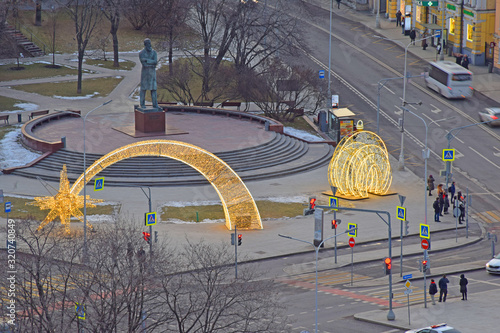 Views of Moscow from the height of the observation deck at the Cathedral of Christ the Saviour. Russia, Moscow, January 2020.