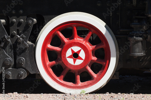 Red wheel with star of a military steam locomotive