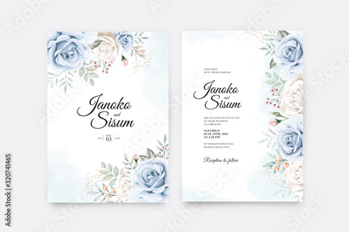 Wedding invitation set with flowers and leaves aquarel