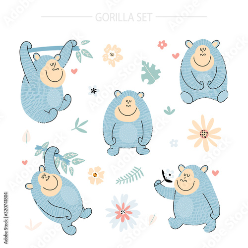 Cartoon gorillas clipart set for kids