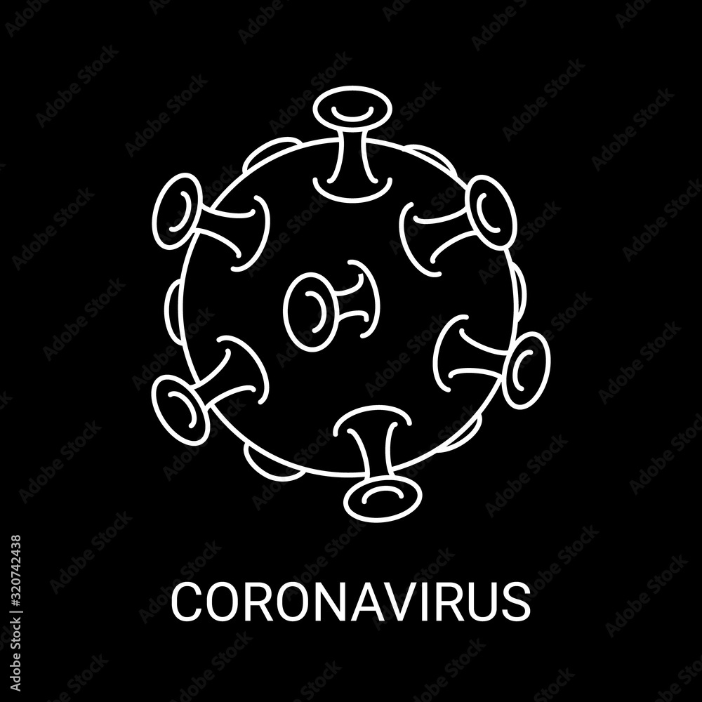 Fototapeta premium China novel coronavirus 2019-nCoV. White line art on black background. Virus. Vector illustration.