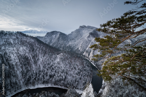 Pieniny Mountains winter view from Sokolica, Poland
