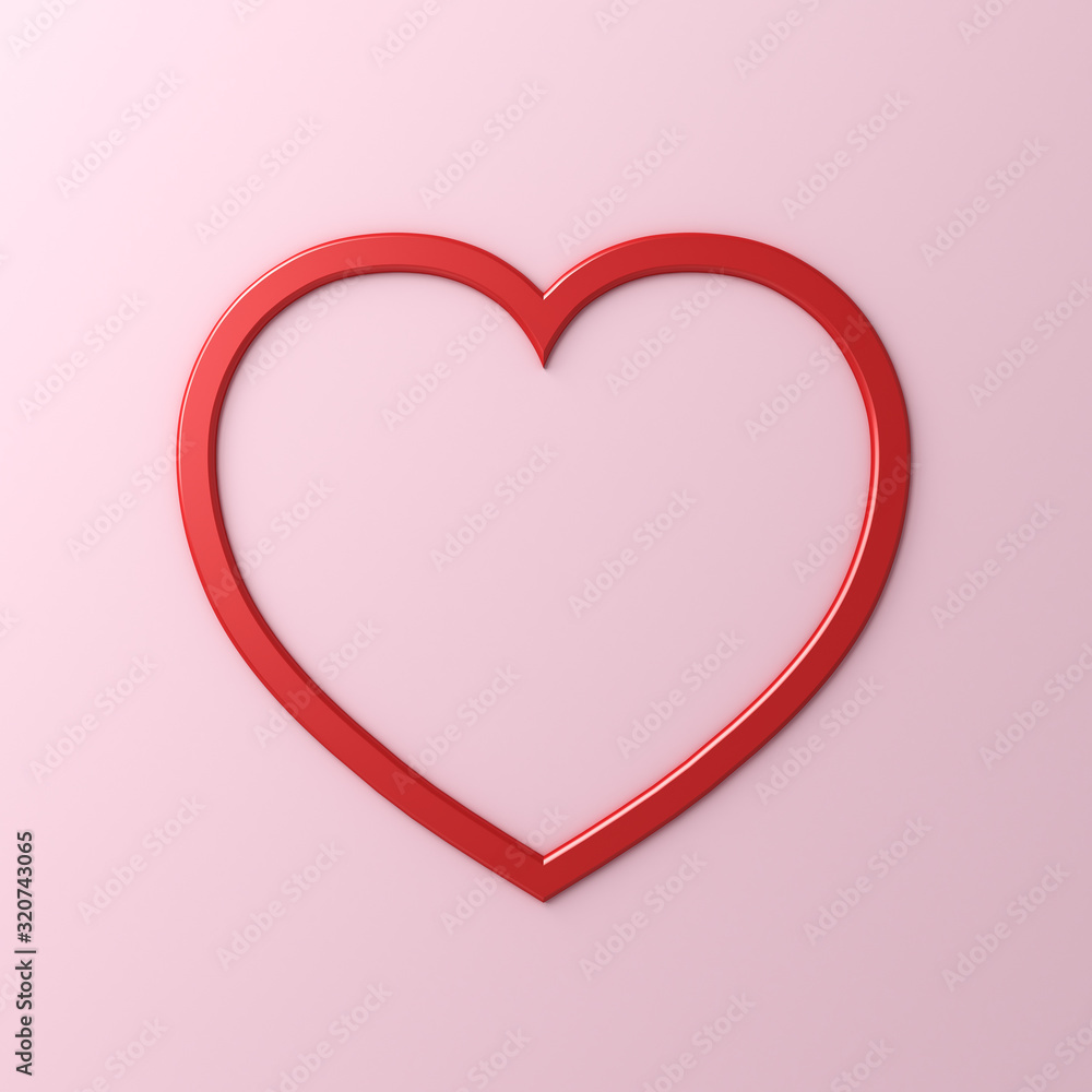 Heart frame isolated on pink pastel color background with shadow 3D rendering
