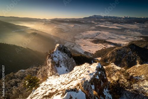 Pieniny Mountains winter view from Trzy Korony Peak, Poland
