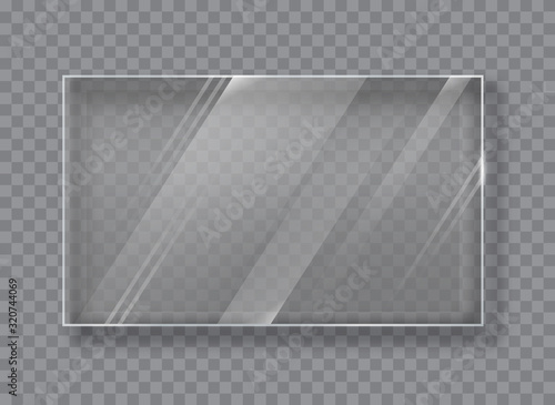Glass plates. Glass banners on transparent background. Flat glass. Vector.