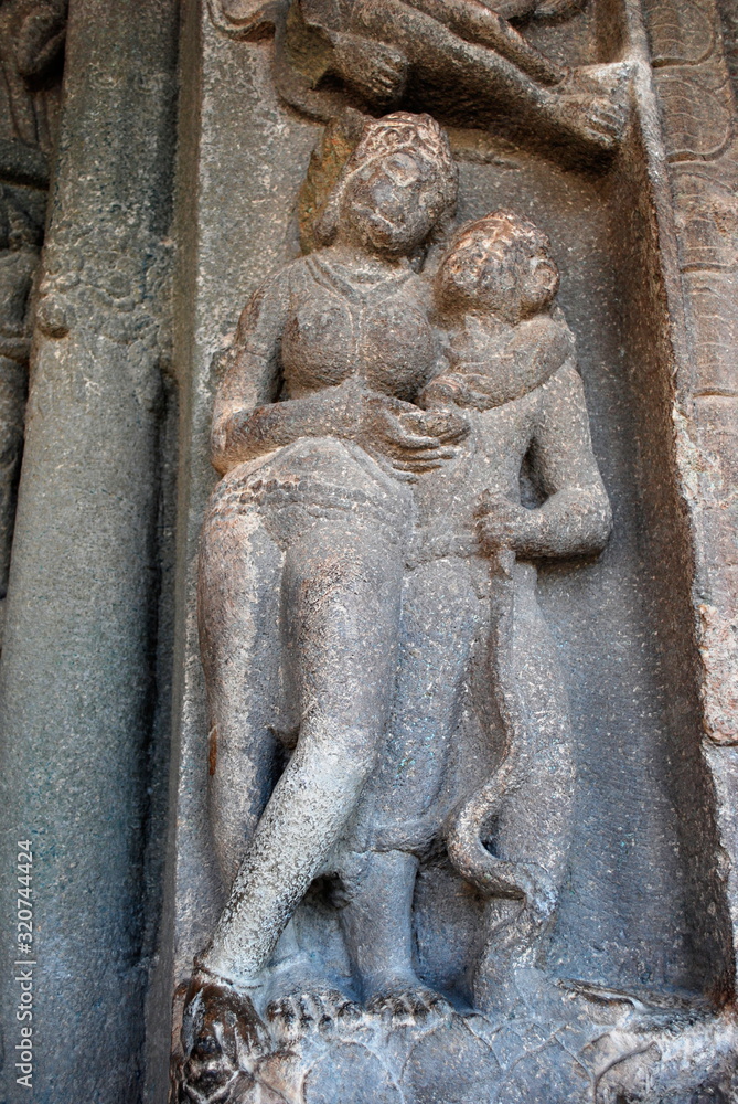 Sculpture at Upper doorway, Ajanta Caves, Maharashtra, India