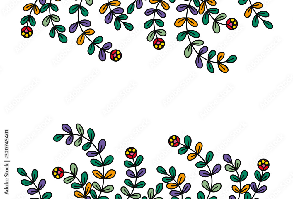 Colorful flowers and leaves frame