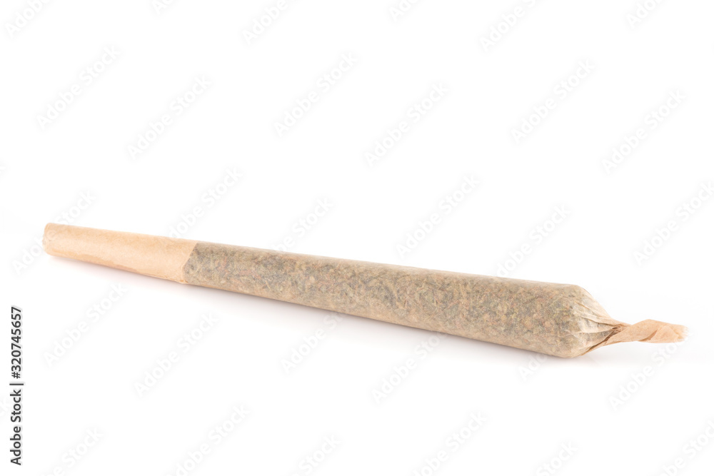 Medical Marijuana Rolled Up Joint Close Up View on White Background Medical Marijuana Rolled Up Joint Close Up View on White Background