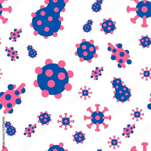 virus pattern Different types. Bacteria Biology Organisms. The epidemic of the Ebola Virus, coronavirus. Medical Genetics A Bacteriological Microorganism. flat Vector Illustration on white background.