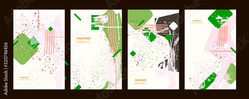 Elegant natural pastel muted set of art greeting cards with tassels and chalks. Futuristic design poster