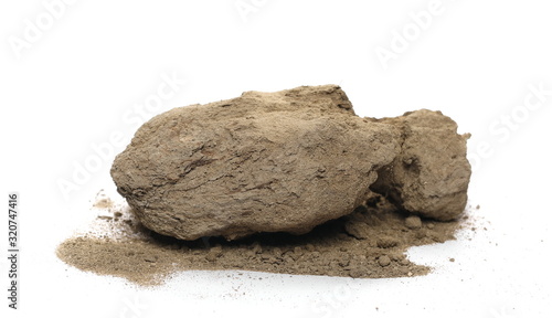 Konstfotografi Dirt, soil chunks and pile isolated on white background