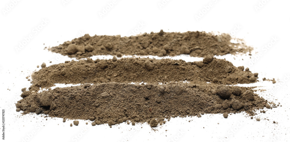 Dirt, soil pile with chunks isolated on white background Dirt, soil pile with chunks isolated on white background