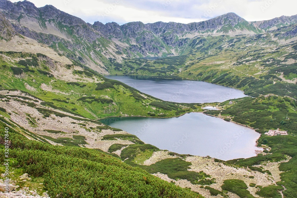 Pond in Tatra Mountains in Poland. Five Pond Valley. Travel scenic in Europe. Tourism and hicking concept.
