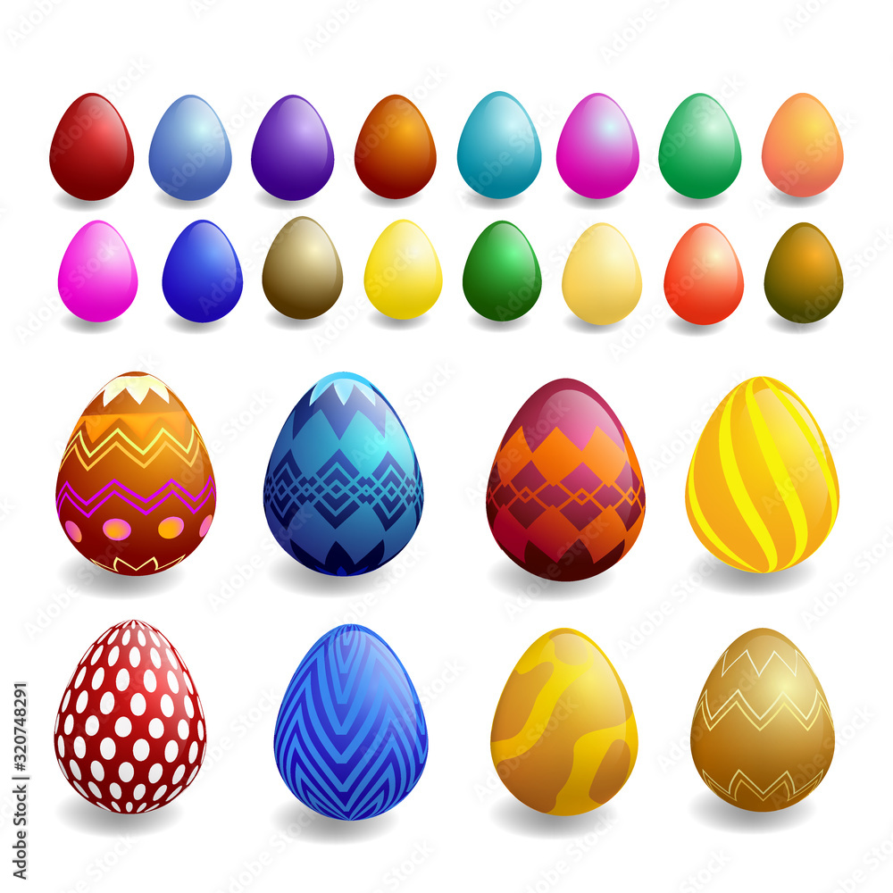 a large set of Easter eggs made in the form of 3D vector