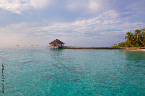 bungalow on the water, beautiful view of the open house in Maldives