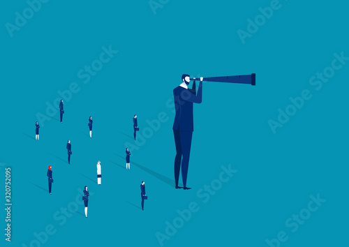 big businessman holding big Telescope for analysis target vector