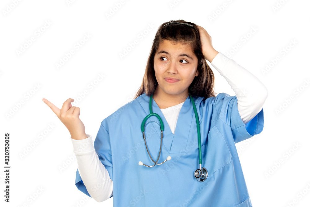 Funny girl with blue doctor uniform Funny girl with blue doctor uniform