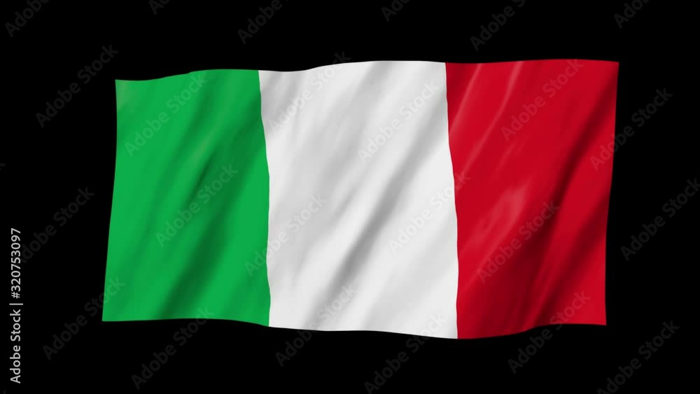 The Italy flag in 3d, waving in the wind, on black background.