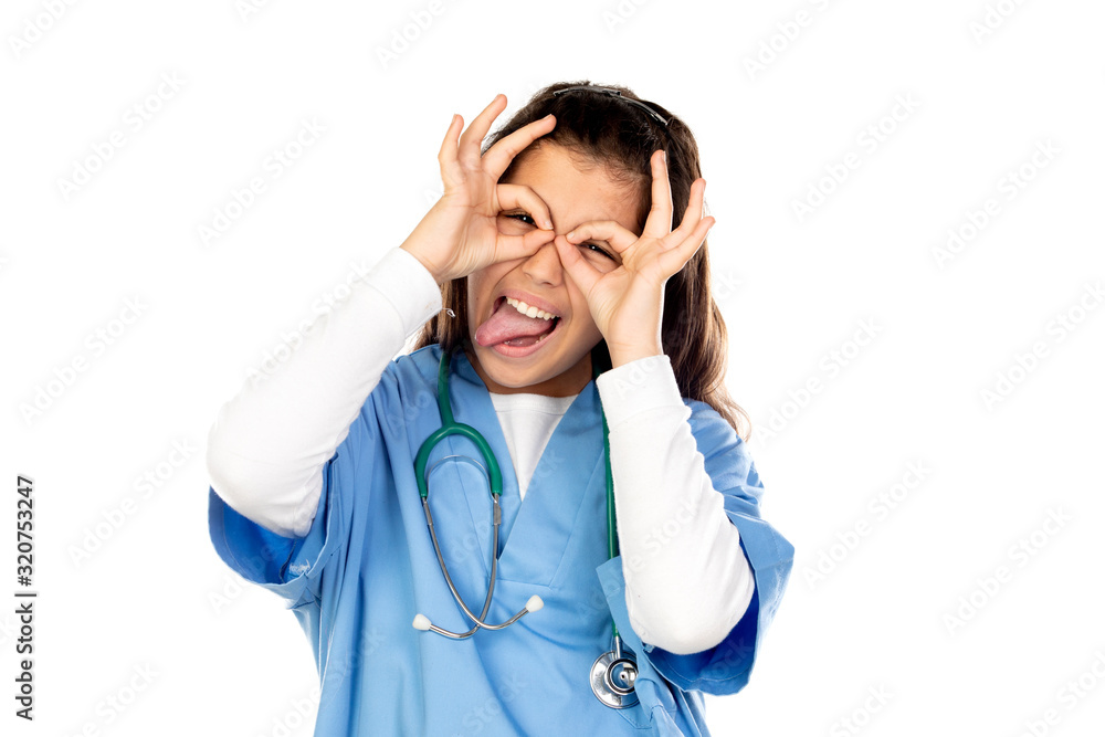 Funny girl with blue doctor uniform Funny girl with blue doctor uniform