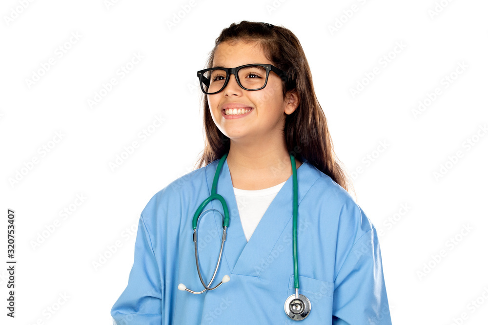 Funny girl with blue doctor uniform Funny girl with blue doctor uniform