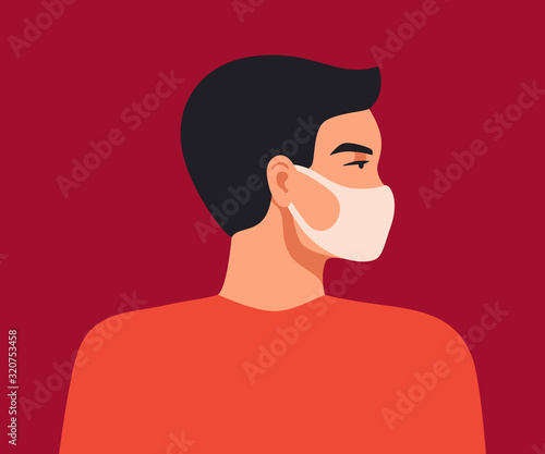 Wuhan Novel coronavirus 2019. Young asian man wears a breathing mask to protect against coronavirus and air pollution. The concept of preventing the spread of viral infectious diseases.
