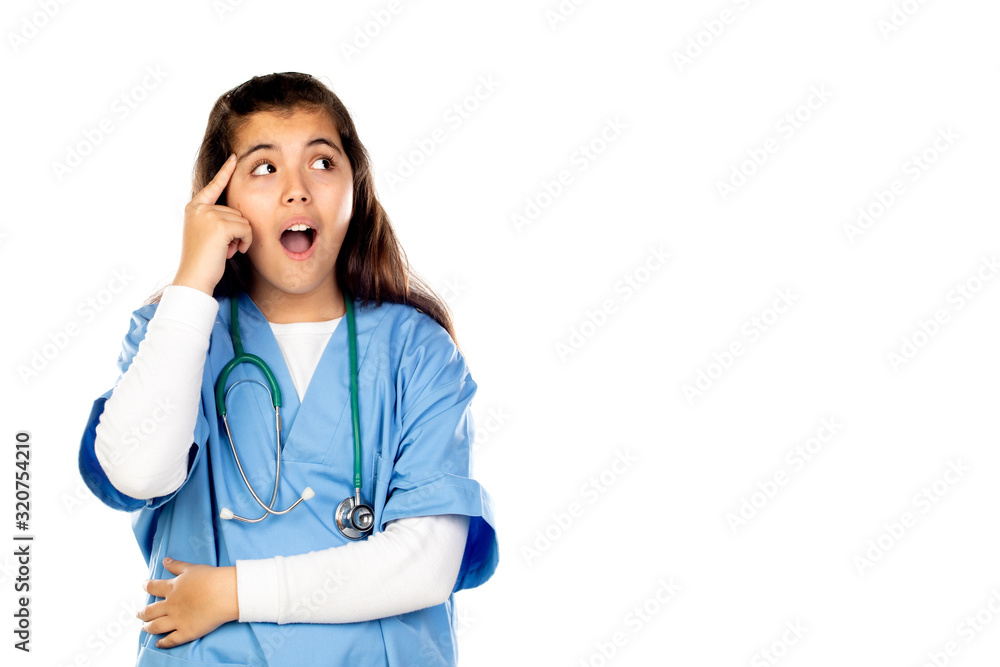 Funny girl with blue doctor uniform