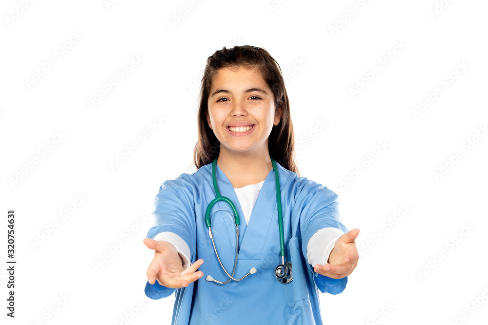 Funny girl with blue doctor uniform Funny girl with blue doctor uniform