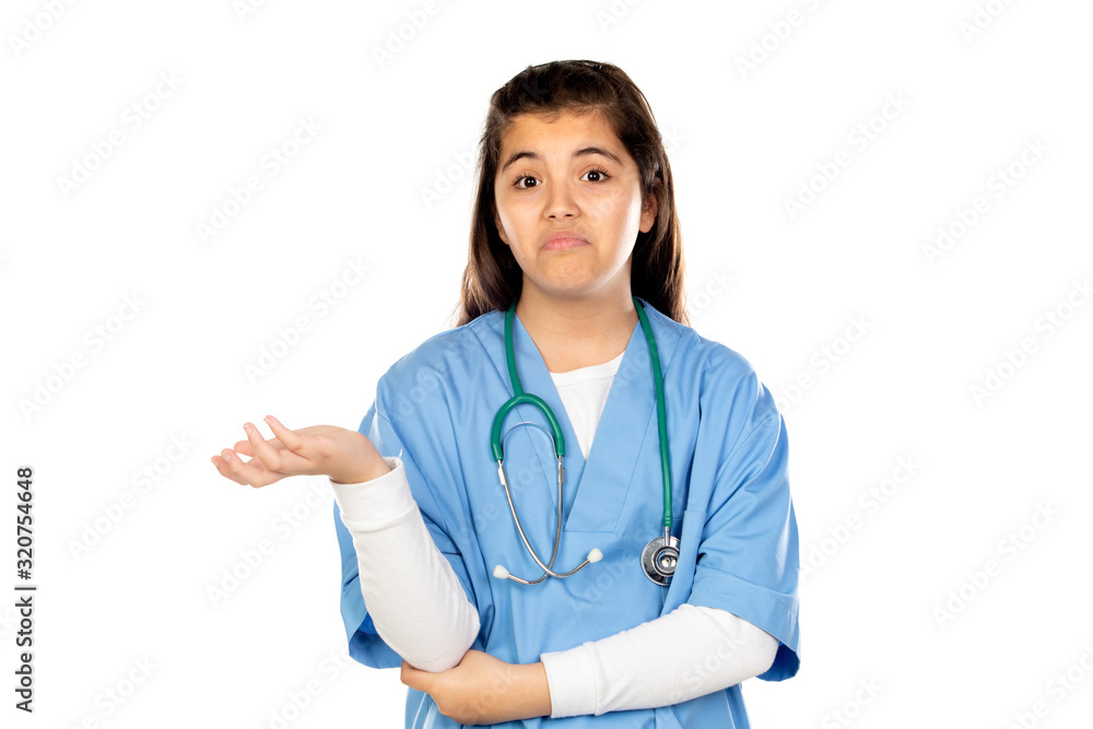 Funny girl with blue doctor uniform Funny girl with blue doctor uniform
