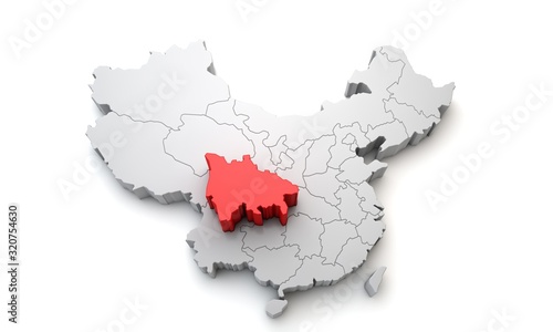 Map of China showing Sichuan regional area. 3D Rendering