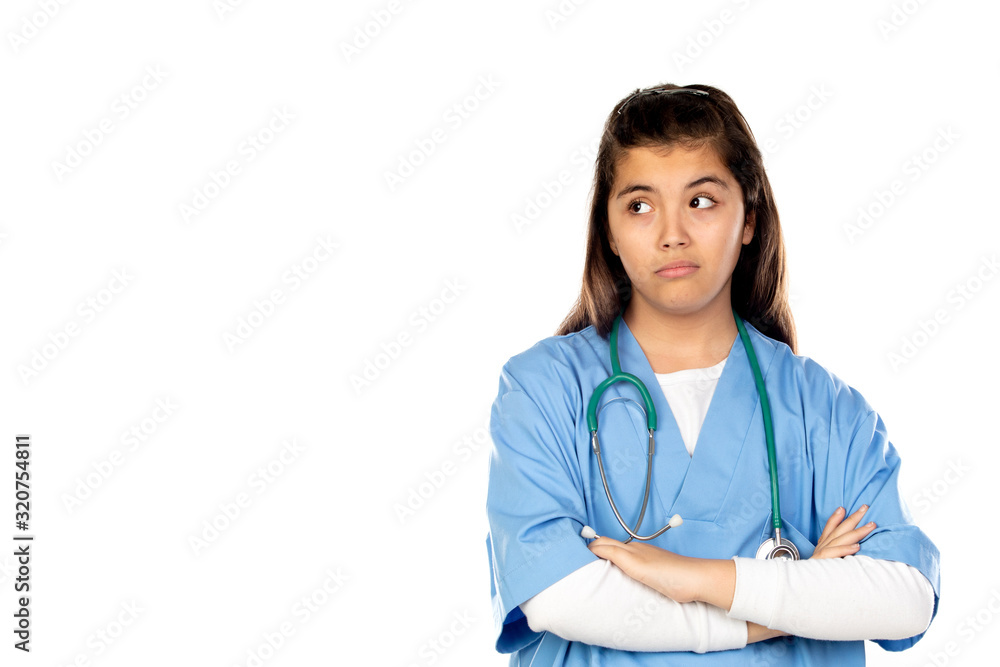 Funny girl with blue doctor uniform Funny girl with blue doctor uniform