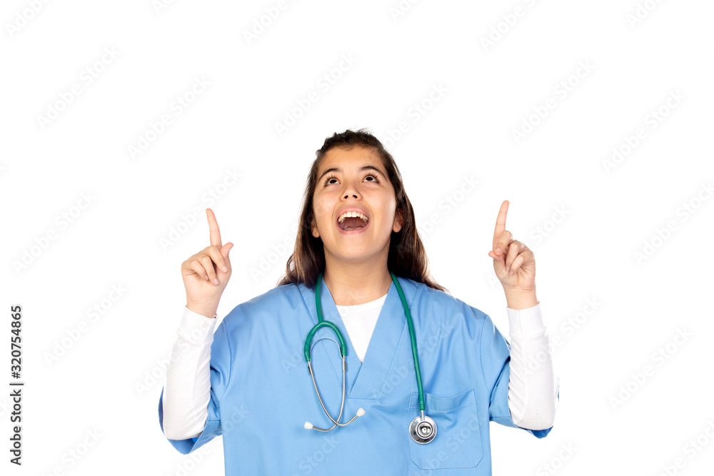 Funny girl with blue doctor uniform Funny girl with blue doctor uniform