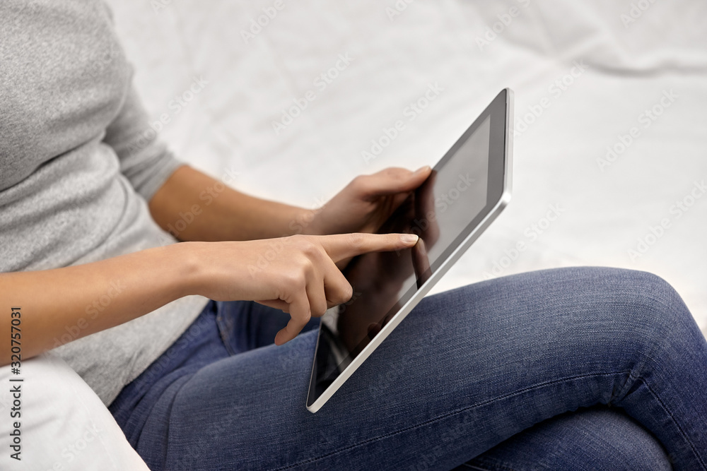 technology, internet, communication and people concept - close up of young woman with tablet computer technology, internet, communication and people concept - close up of young woman with tablet computer