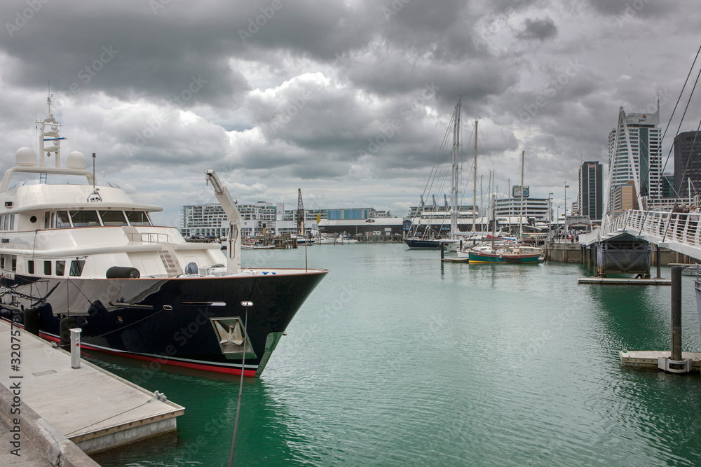 Harbor Auckland New Zealand. Boats and skyline. Yachts Harbor Auckland New Zealand. Boats and skyline. Yachts