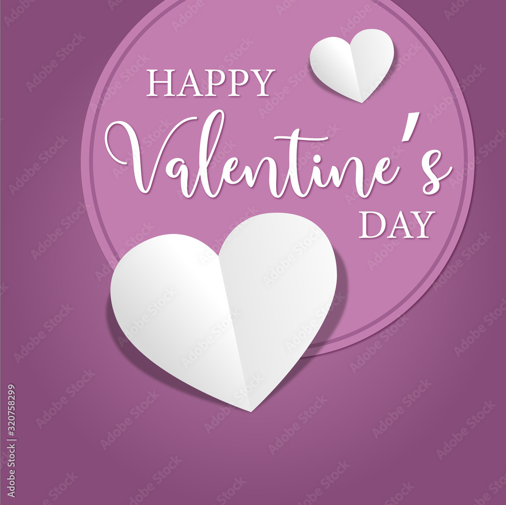 carte ou bandeau happy valentine's day mauve et violet coeur