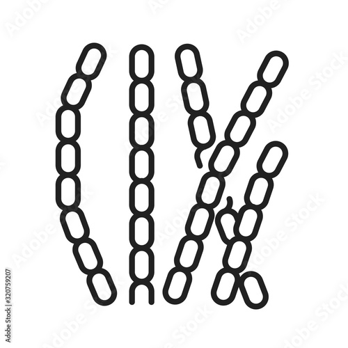 Bacteria filamentous black line icon. Bacteria, microorganism sign. Microscopic germ cause diseases concept. Pictogram for web, mobile app. UI UX design element. Editable stroke.