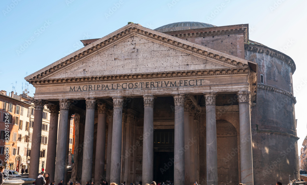 Pantheon, Rome, Italy. View of Pantheon basilica in center of Rome. The Pantheon behind the fountain in the City of Rome. Pantheon, Rome, Italy. View of Pantheon basilica in center of Rome. The Pantheon behind the fountain in the City of Rome.
