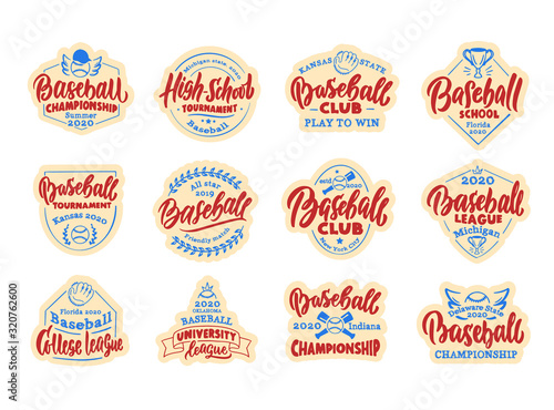 Set of vintage Baseball stickers, patches. Baseball club, school, league badges, templates