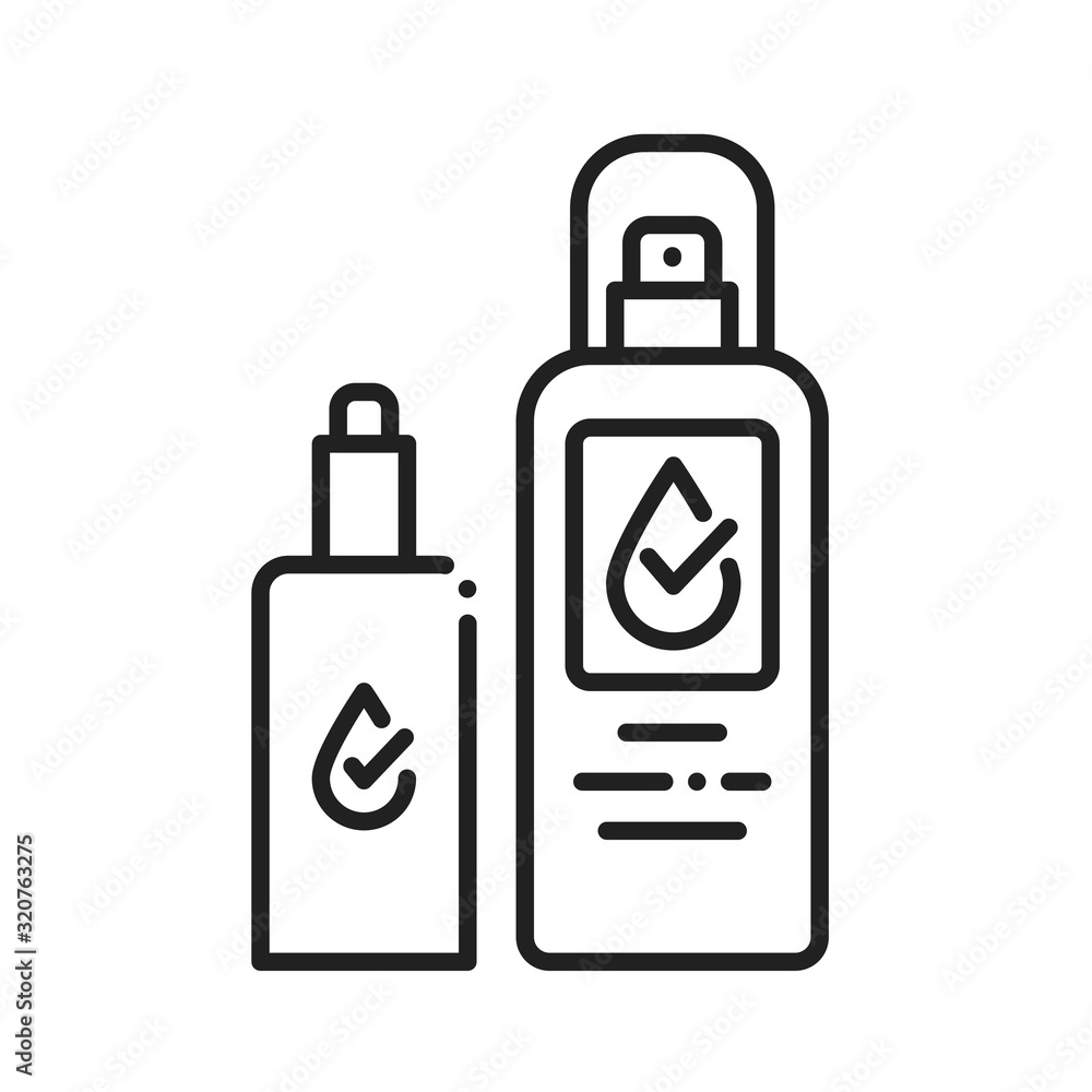 Waterproof spray bottles black line icon. Water repellent aerosol concept. Clothes, shoes protection sign. Pictogram for web page, mobile app, promo. UI UX GUI design element. Waterproof spray bottles black line icon. Water repellent aerosol concept. Clothes, shoes protection sign. Pictogram for web page, mobile app, promo. UI UX GUI design element.