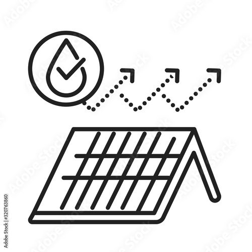 Waterproof roof tile black line icon. Water repellent coating concept. Impermeable material sign. Pictogram for web page, mobile app, promo. UI UX GUI design element.