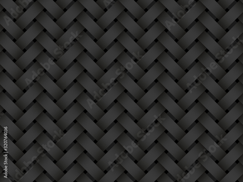 Black seamless pattern of interweaving curve bands. Vector dark background illustration.
