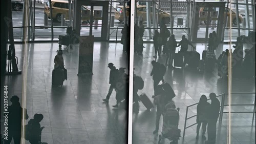 Wallpaper Mural silhouette of passengers travellers on airport life, business hall in arrivals terminal, taxi waiting Torontodigital.ca