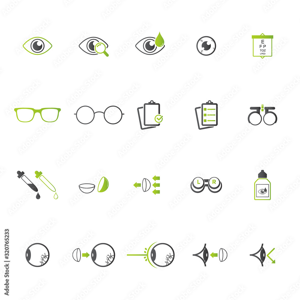 Optometry, ophthalmology related icons
